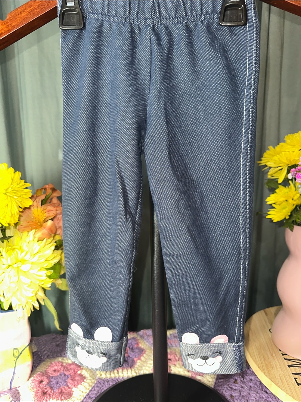 🎉Toddler Navy Blue Pull-On Leggings with Bear Cuff Detail. C334